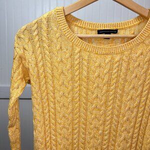 American Eagle Y2K Yellow Cable Knit Long Sleeve Sweater Zipper Accents XS